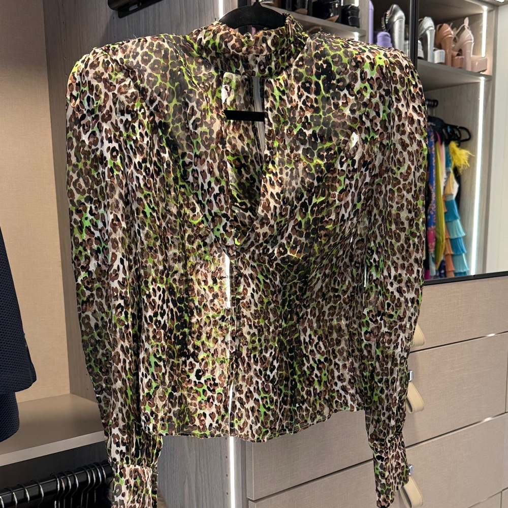 DUNDAS Leopard Print Blouse with Green Highlights